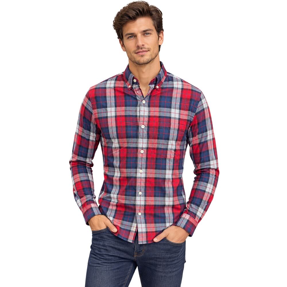 J.Crew sz S slim fit red white blue plaid button up long sleeve career casual
